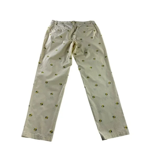 Talbots Relaxed Chino Pastel Yellow Ankle Pants Embroidered Lemon Pattern 6 - Picture 3 of 8